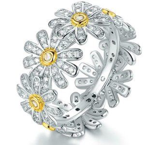 Barzel 18K White Gold Plated Floral Sunflower Ring